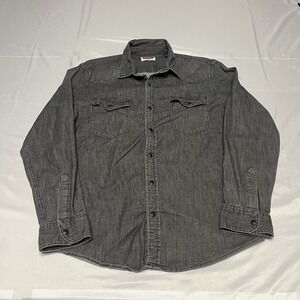 Wrangler Western Shirt Men's M Gray Denim Pearl Snap Chambray Cowboy